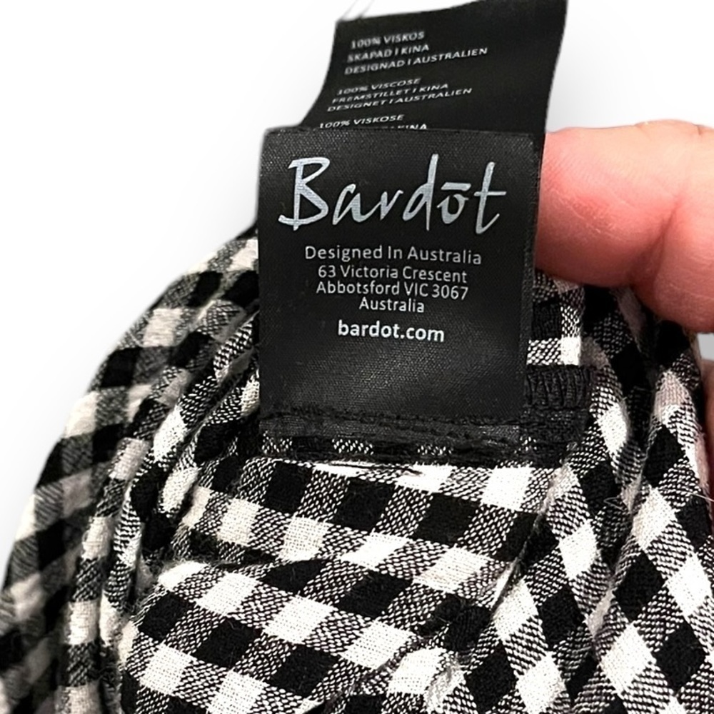 Bardot Gingham Smocked Midi Dress | Off Shoulder | Side Slit | Size 6 - Picture 5 of 6